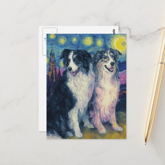 Cartão Postal Border Collies Falso Van Gogh (Frente/Verso In Situ)