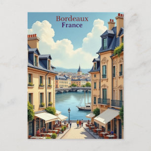Cartão Postal Bordéus França viagem vintage aquarela