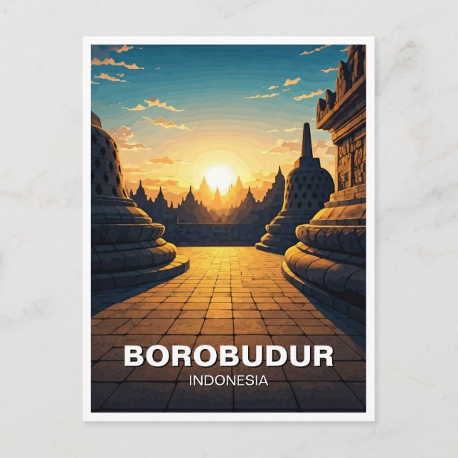 Cartão Postal Borobudur Indonesia viagem do patrimônio mundial d (Frente)