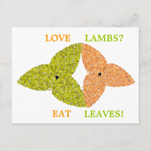 Cartão Postal Borregos de Amor Comem Folhas Pro Vegetarianas