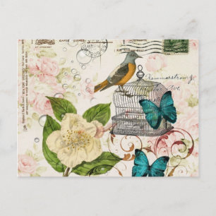Cartão Postal borterfly birdcage camellia moderna vintage