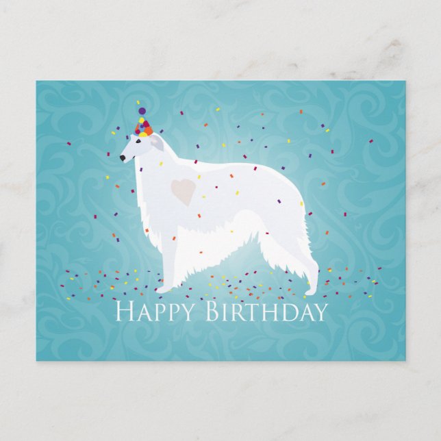 Cartão Postal Borzoi Happy Birthday Design (Frente)