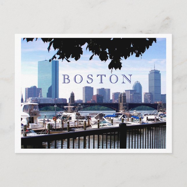Cartão Postal Boston - Barcos, Galhos e Pontes (Frente)