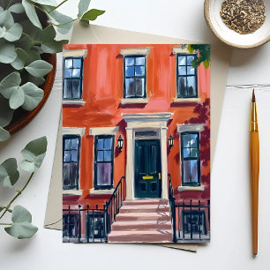 Cartão Postal Boston Brownstones Massachusetts Aquarela