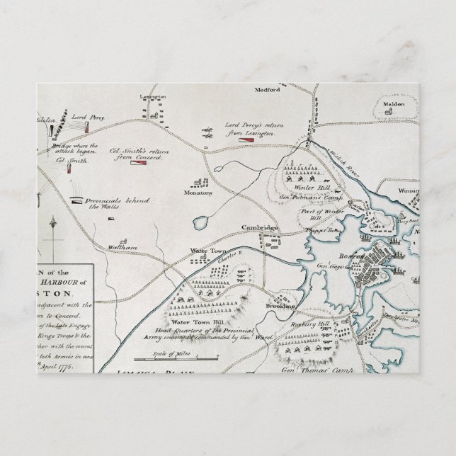 CARTÃO POSTAL BOSTON-CONCORD MAPA, 1775 (Frente)