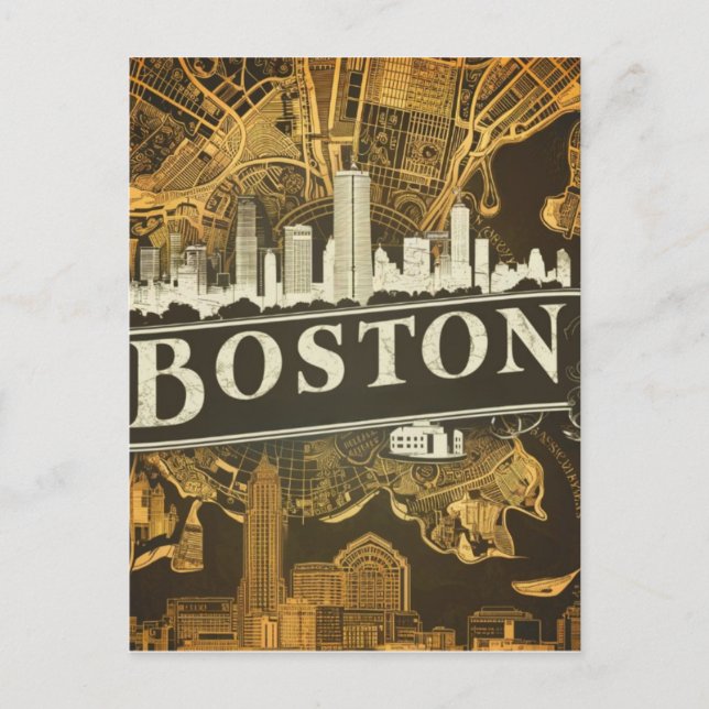 Cartão Postal Boston, horizonte da cidade de Massachusetts com m (Frente)