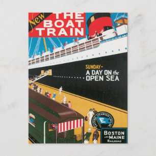 Cartão Postal Boston Maine Boat Treina Arte Viagens vintage EUA