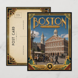 Cartão Postal Boston Massachusetts Arte Deco Vintage Idade Doura