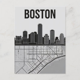 Cartão Postal Boston Massachusetts City Skyline com Mapa