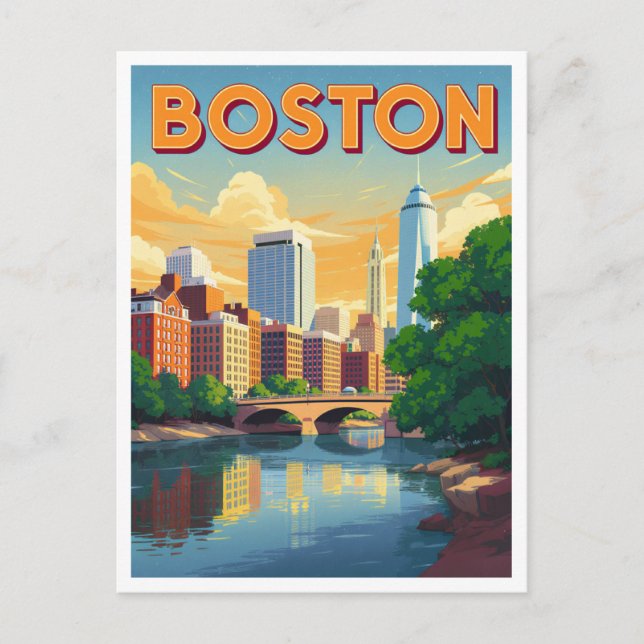 Cartão Postal Boston Massachusetts Cityscape Vintage Art (Frente)