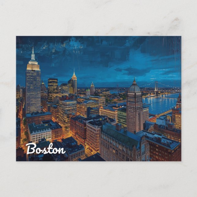 Cartão Postal Boston Massachusetts Skyline Art (Frente)
