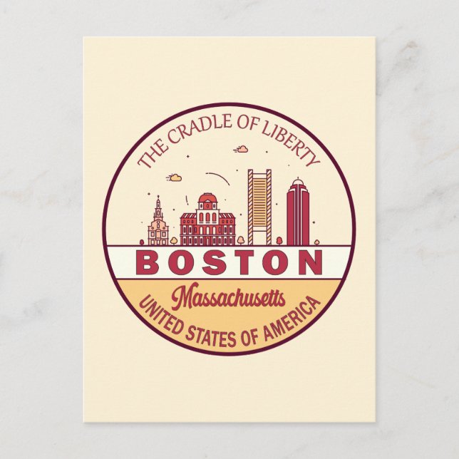 Cartão Postal Boston Massachusetts Skyline Emblem (Frente)