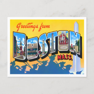 Cartão Postal Boston, Massachusetts Vintage Big Letters