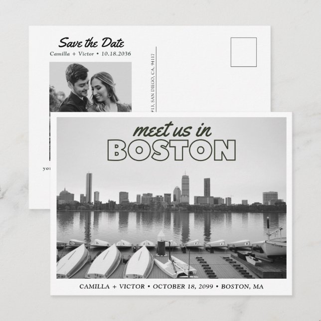 Cartão Postal Boston Save the Date Retro Skyline Postcard (Frente/Verso)
