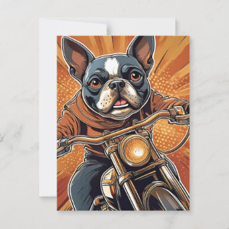 Cartão Postal Boston terrier Biker