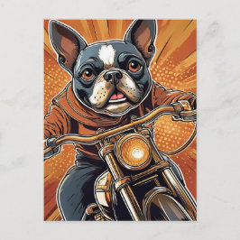 Cartão Postal Boston terrier Biker