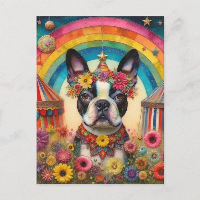 Cartão Postal Boston Terrier Circus Colorful (Frente)