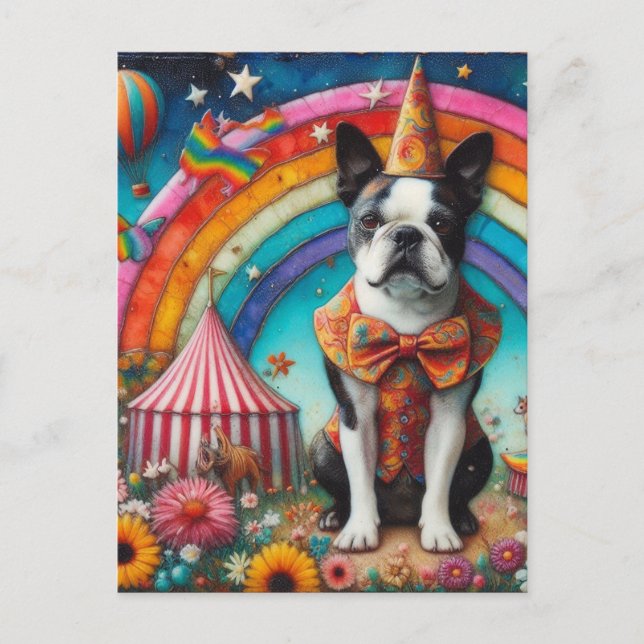 Cartão Postal Boston Terrier Circus Encáustica (Frente)