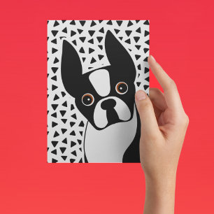 Cartão Postal Boston Terrier Cute Black and White