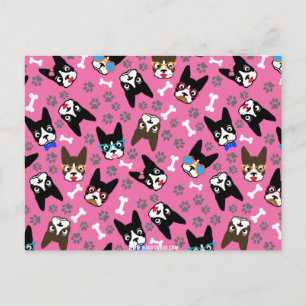 Cartão Postal Boston Terrier Cute Mustache Engraçado Rostos