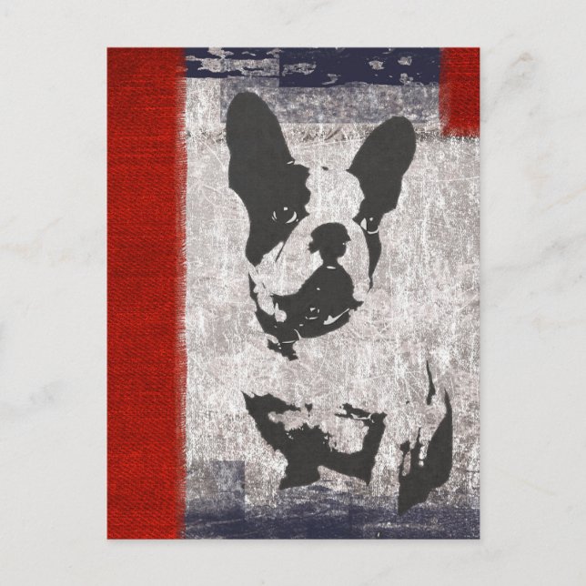 Cartão Postal Boston Terrier em Preto e Branco com Borda Vermelh (Frente)