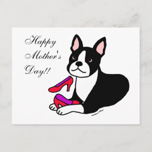 Cartão Postal Boston Terrier Mãe (presentes no Dia de as mães)