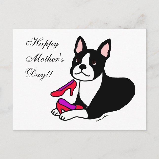 Cartão Postal Boston Terrier Mãe (presentes no Dia de as mães) (Frente)