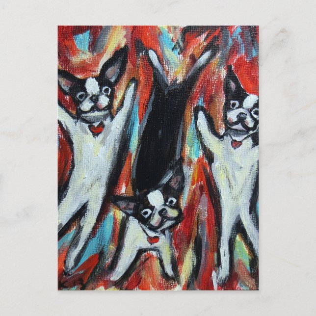 Cartão Postal Boston Terrier Party Love (Frente)
