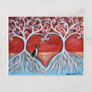 Cartão Postal Boston Terrier Tree of Life Love Hearts