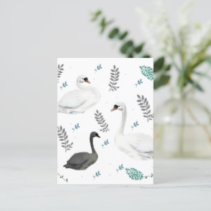 Cartão Postal Botânica de Ilustração Folk de Swan de Fairytal