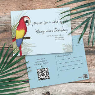 Cartão Postal Botanical Wild Birthday Bird QR Code Social Media