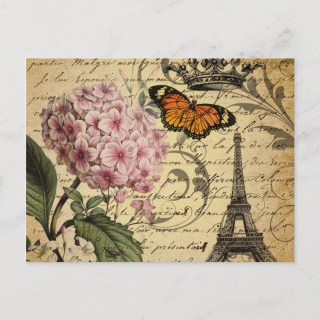 Cartão Postal botânico francês do pássaro do hydrangea do (Frente)