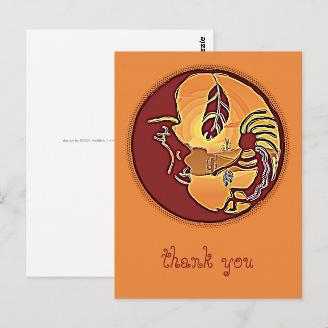 Cartão Postal Botão Paisagem - Lua Kokopelli Feather 1 (Frente/Verso)