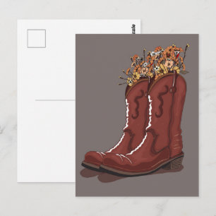 Cartão Postal Botas de Cowboy Com Flores Silvestres
