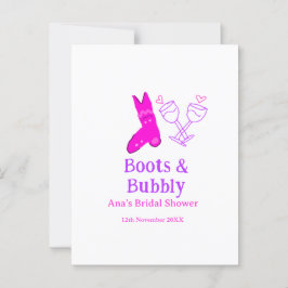 Cartão Postal Botas e champanhe borbulhante fralda de noiva rosa
