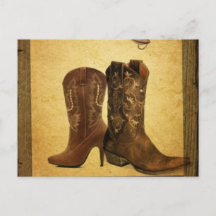 Cartão Postal botas primitivas de vaqueiro-ferradura no oeste