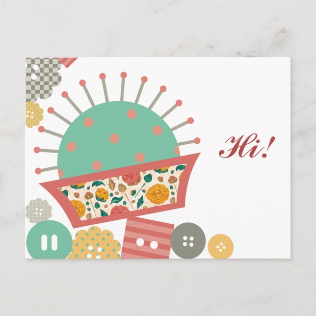 Cartão Postal botões de costura pinças florais costureira (Frente)