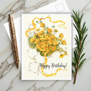 Cartão Postal Botões de Ouro Floral Vintage