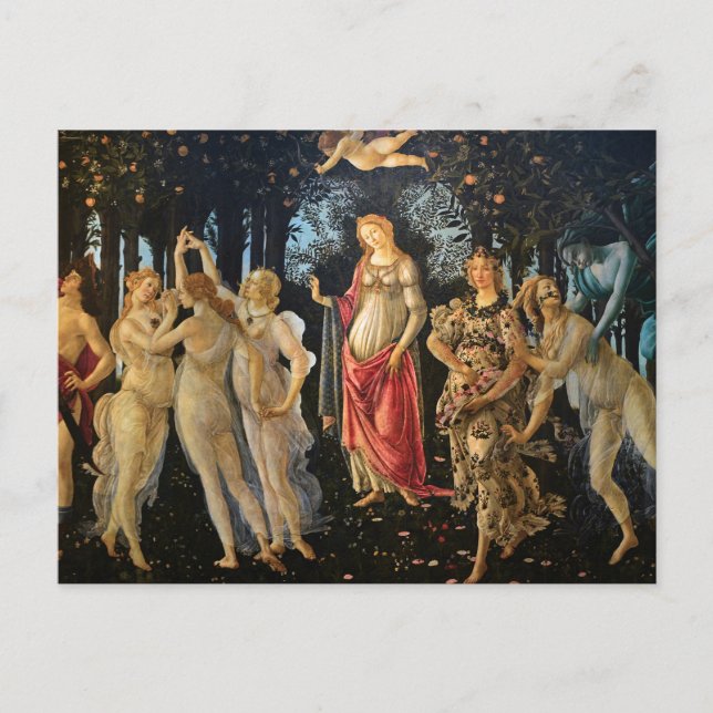 Cartão Postal Botticelli Primavera Renascimento Floral Deusa (Frente)