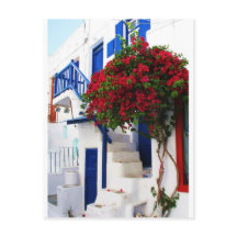 Bougainvillea crescendo fora de uma casa, Mykonos