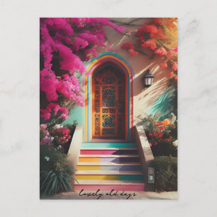 Cartão Postal bougainvillea flores retro