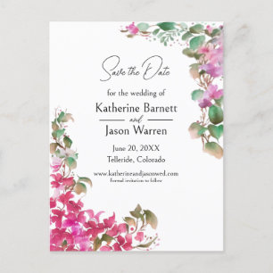 Cartão Postal Bougainvillea Flores Watercolor Magenta