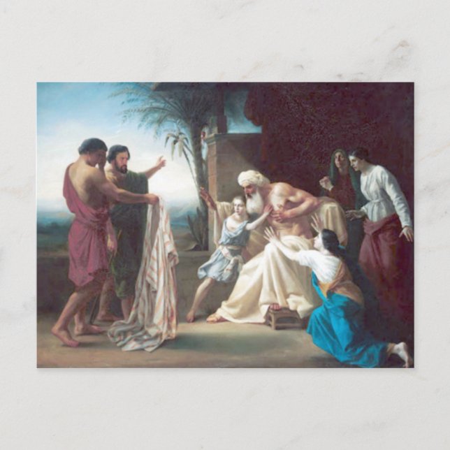 Cartão Postal Bouguereau - Jacob Recevant le Tunique de son Fils (Frente)