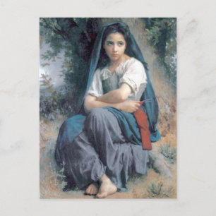 Cartão Postal Bouguereau - La Petite Tricoteuse
