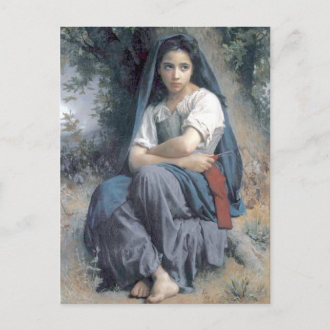Cartão Postal Bouguereau - La Petite Tricoteuse (Frente)