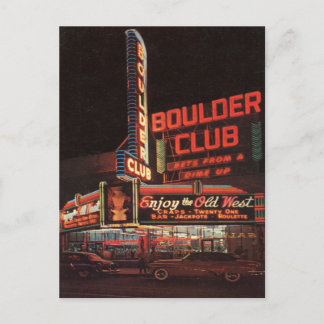 Cartão Postal Boulder Club Vintage Vegas Casino Card Neon