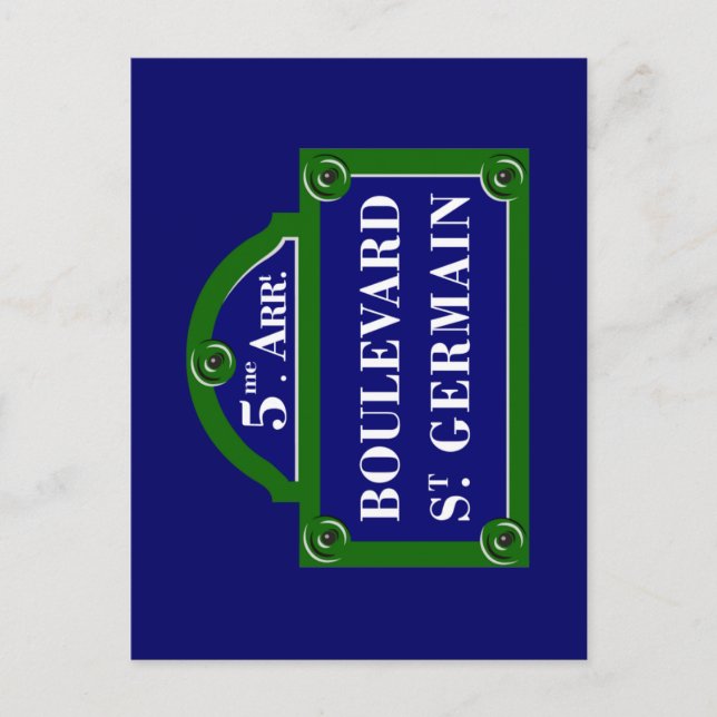 Cartão Postal Boulevard Santo-Germain, Paris Street Sign (Frente)