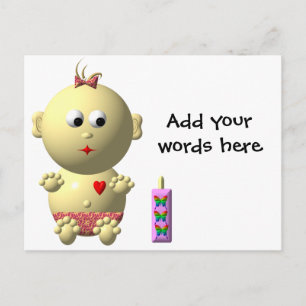 Cartão Postal Bounching Baby Girl with Heart and 1 Bottle