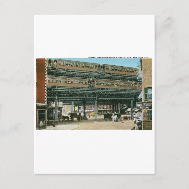 Cartão Postal Bowery e Doubledeck Elevado R.R., NYC (Frente)