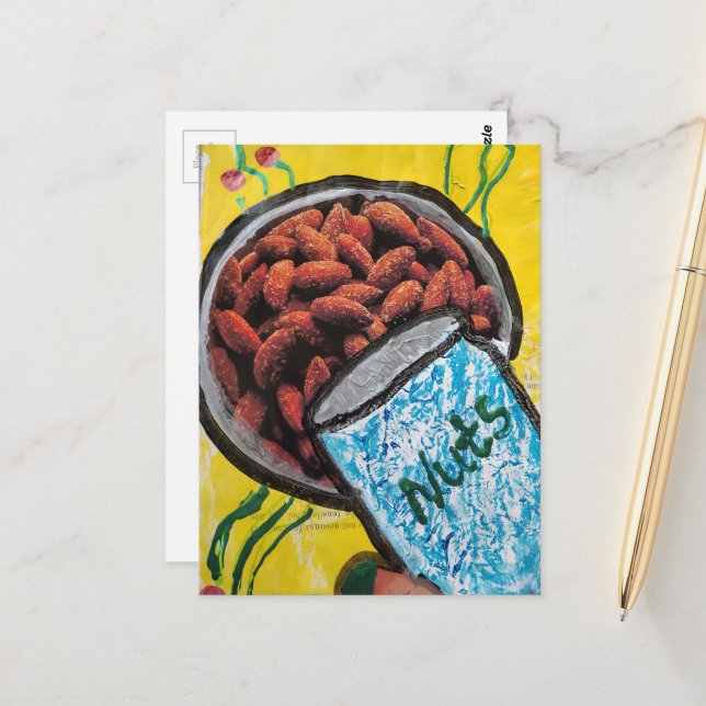 Cartão Postal Bowl of Nuts Mixed Media Collage (Frente/Verso In Situ)
